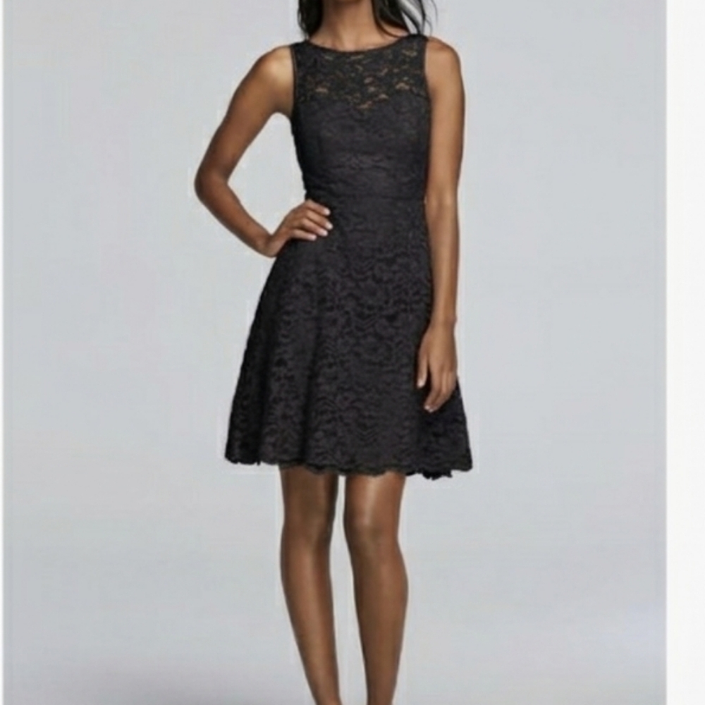 David's Bridal Short Sleeveless Illusion Lace Bridesmaid Dress Women's 14